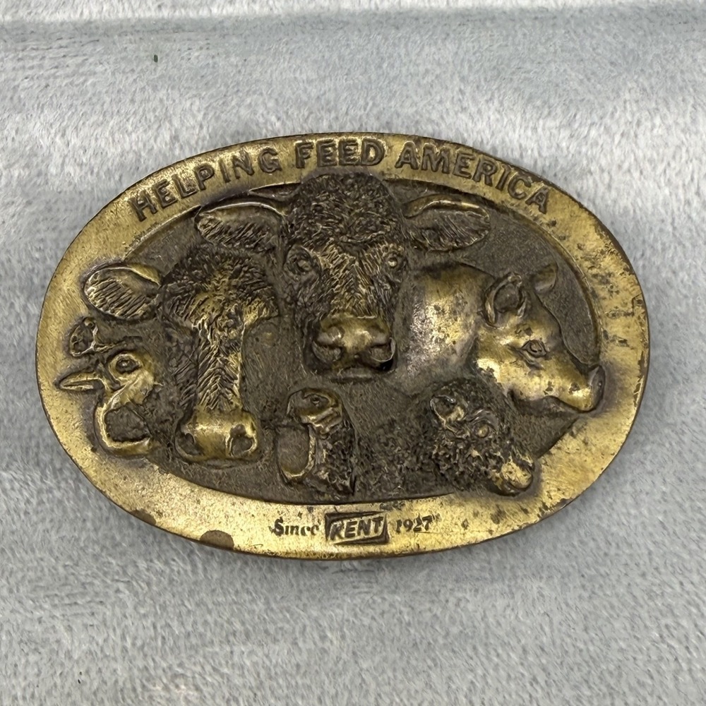 Vintage Lewis Buckles Belt Buckle Gold Tone Kent Feeds Helping Feed America